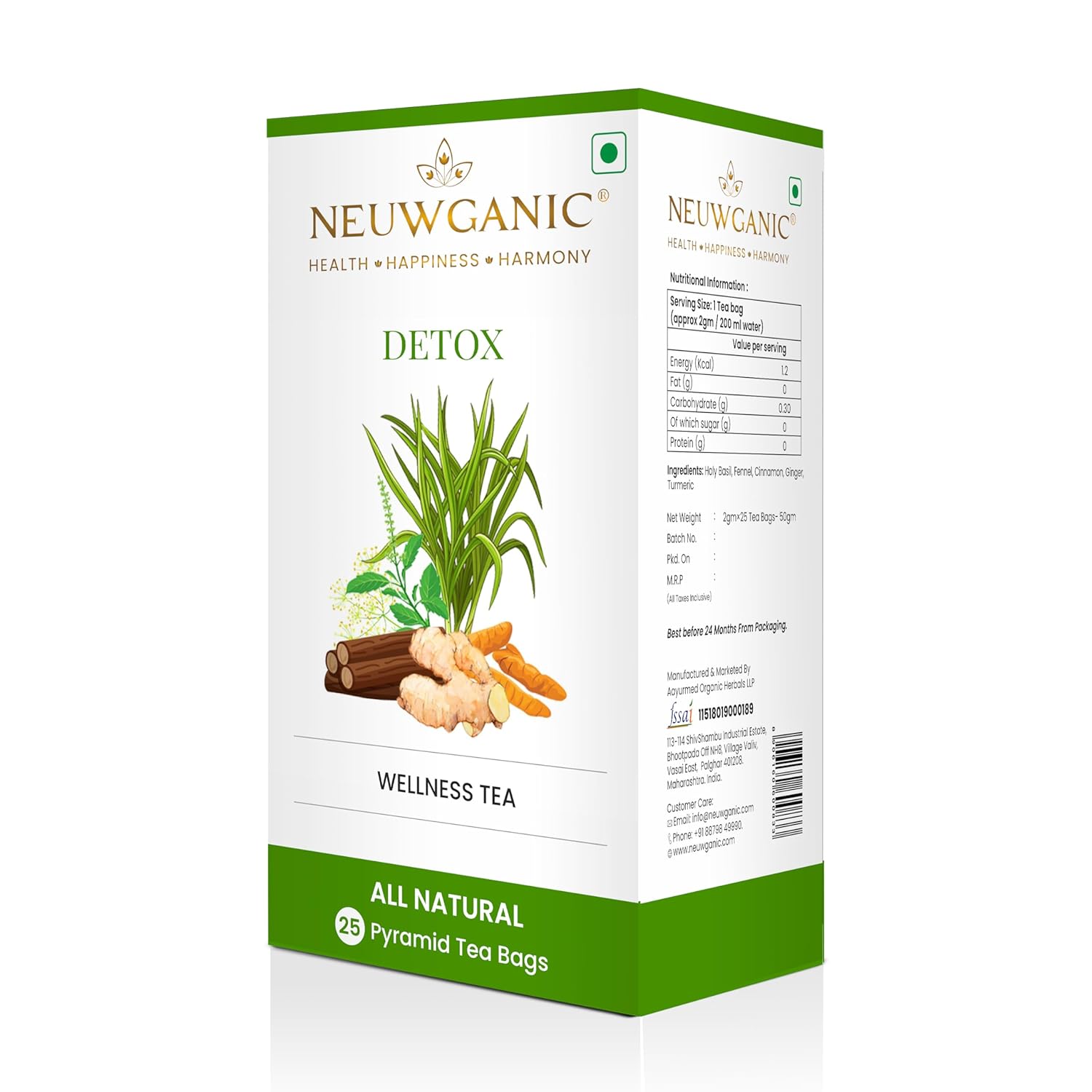 Neuwganic - Detox Wellness Tea Bags - 25 Pyramid Tea Bags - 50 Grams